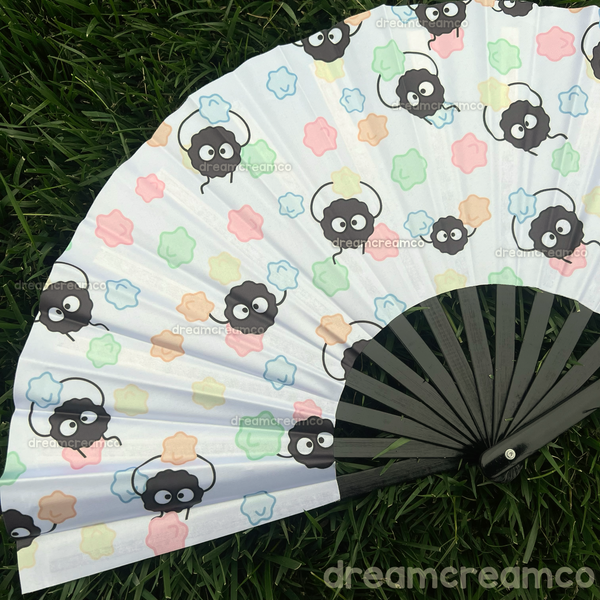 Super cute folding hand fan to cool you down at a crowded convention and/or music festival! These large, durable fans can also be used to elevate your festival fashion, and decorate your spaces as home decor!  ♡ Designed by DreamCreamCo ♡ Size: 13" (inches) while closed ♡ Design printed onto fabric ♡ Bamboo wooden handle ♡ Folding fan capability ♡ Final product not watermarked